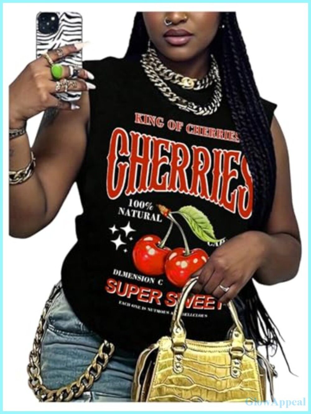 Plus Size Cherry Graphic Tank Top Crew Neck Sleeveless Cotton Blend Streetwear